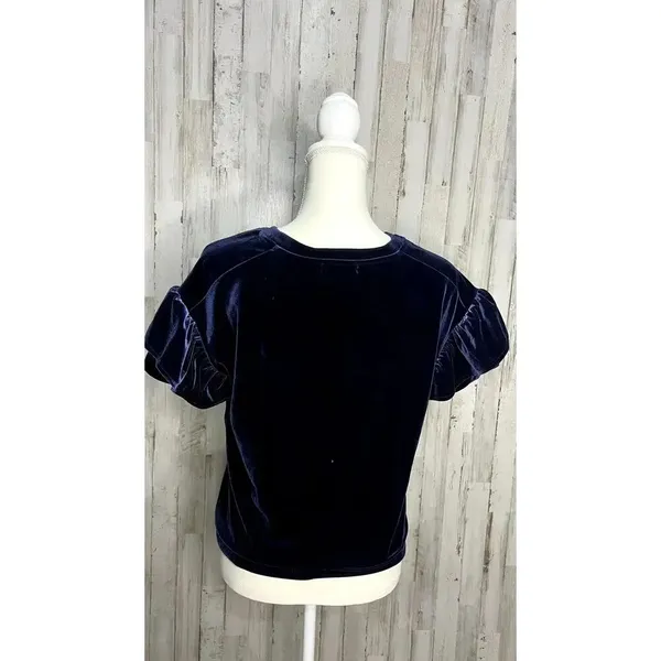 Madewell Women's XS Blue Velvet Ruffle‎ Sleeve Tee Casual Fall Top - Image 6