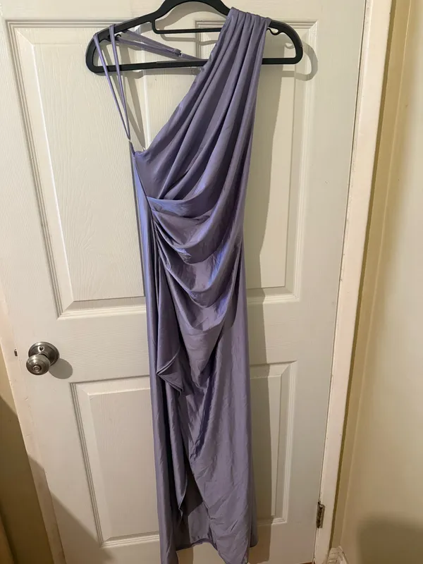 OYS Lavender Satin One Shoulder High Slit Maxi Dress NWT - Image 4