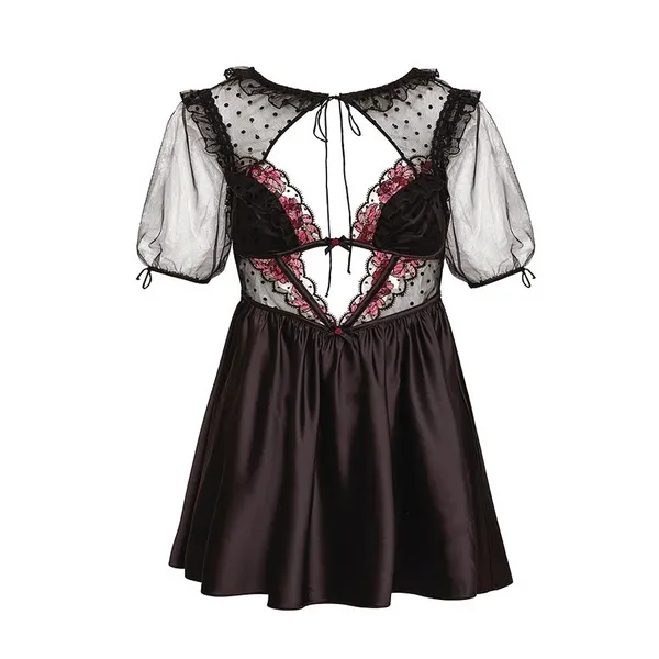 For Love & Lemons Juliet Puff Sleeve Lace Satin Mini Dress - Image 2