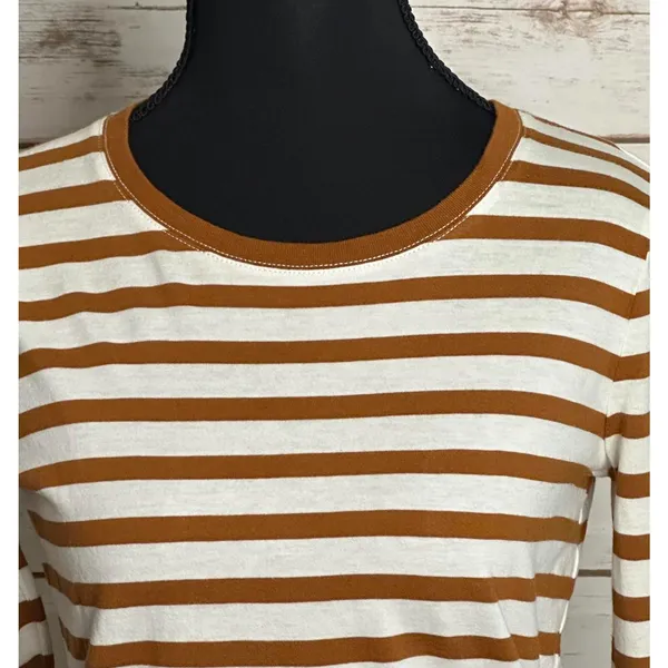 Madewell classic cotton tan/cream striped crew neck long sleeve t-shirt Size XS - Image 5