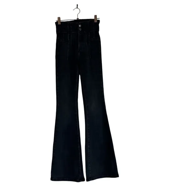 Free People We The Free Jayde Flare Jeans 25 Washed Black High Rise Corset Onyx - Image 2