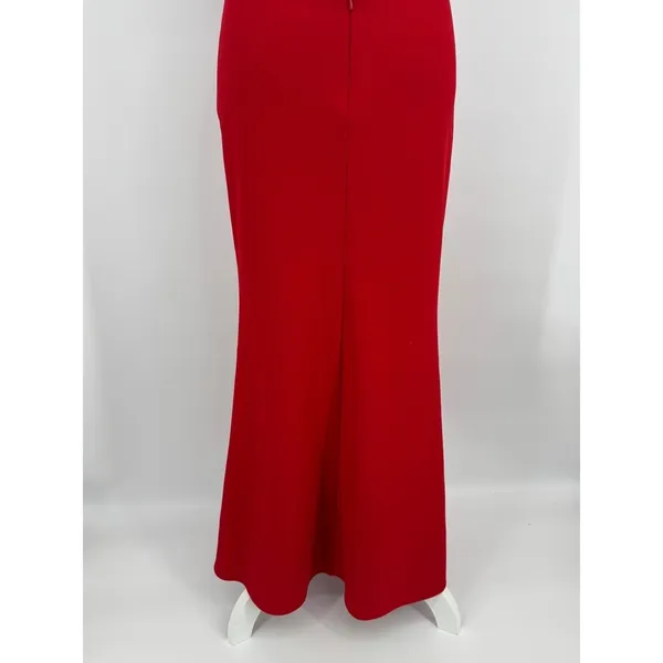 La Femme Gown Size 4 Red Asymmetrical Neck Strappy Back High Slit Evening Formal - Image 12