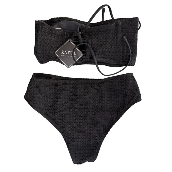 NWT ZAFUL Black Bandeau‎ Bikini Set High Cut High Rise Strapless Small - Image 6