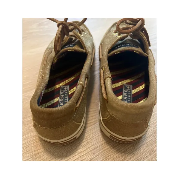 Sperry Top Sider Gold Glitter Suede Leather Boat Shoes Loafers 6.5 - Image 4