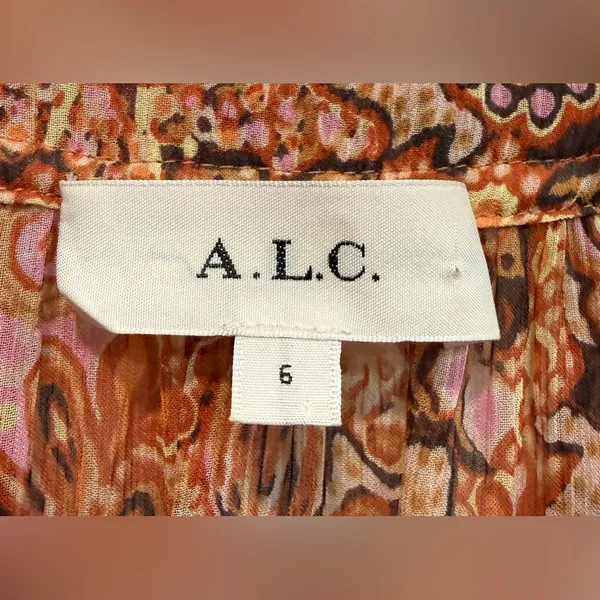 ALC Frank Carly Smocked Print 100% Silk Mini Dress Sorbet Floral Multicolor Size 6 - Image 5