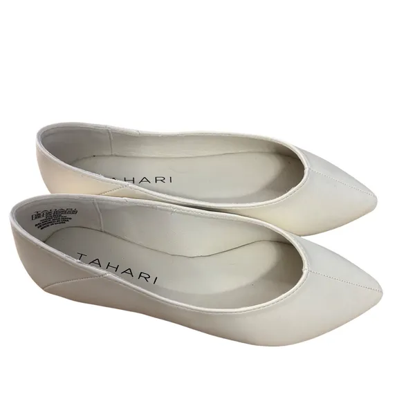 Tahari Flats 6.5 Paris Off White Pointed Toe Vegan Leather Ballet Shoes - Image 3