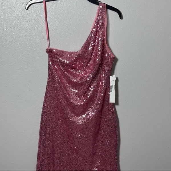 Aqua Womens Pink Sequined Mini‎ One Shoulder Formal Cocktail/ Party Dress S - Image 2