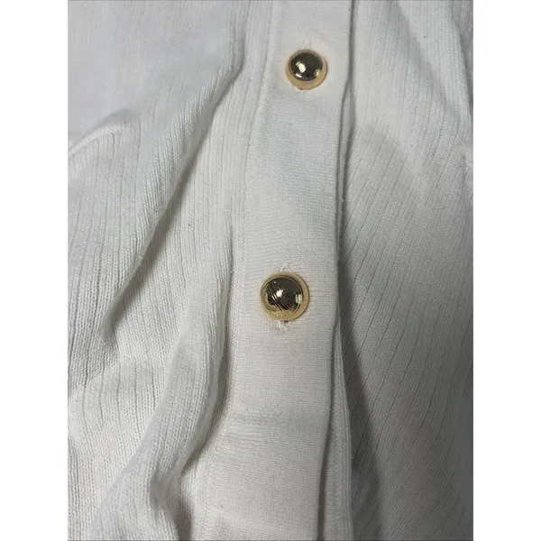 Lilly Pulitzer Ribbed V-Neck Cardigan Womens Size XS‎ White Gold Button Cotton - Image 3