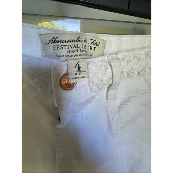 Abercrombie & Fitch High Rise Braided Waist Fringe Hem Festival Shorts White Sz4 - Image 9