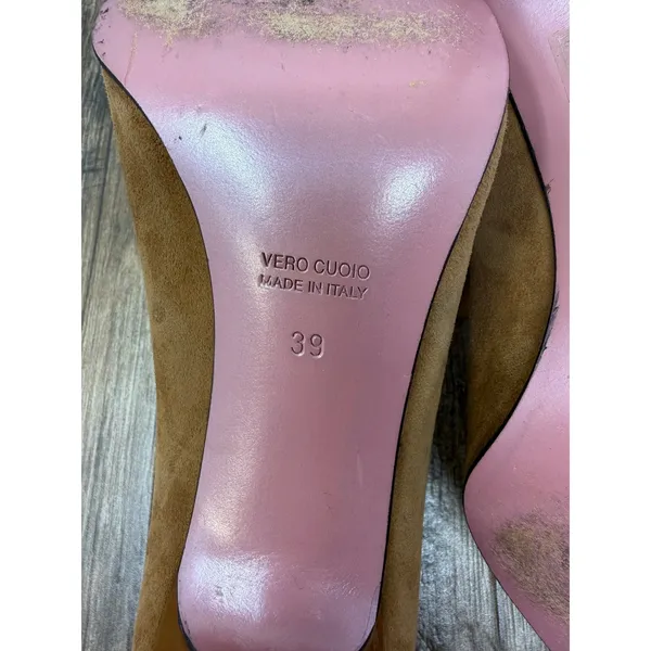 Escada Tan Suede Pointed Toe Pumps Patent Heel Accent Made in Italy Size 8.5 - Image 5