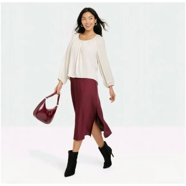 ✨A New Day Women's Balloon Long Sleeve Femme Popover Cream Sz Medium Shirt✨ - Image 2