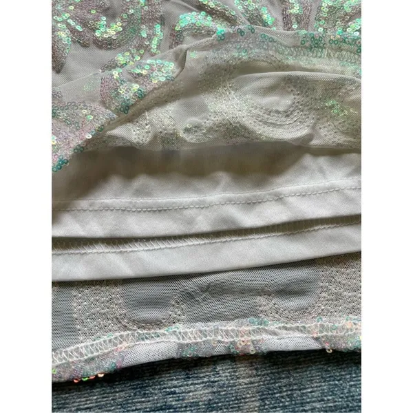 Lovely Day White Iridescent Sequin Corset Lace Up Back Bodycon Mini Dress Medium - Image 5