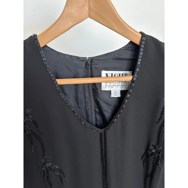 1990s Night Studio black beaded chiffon gown with sheer overlay & sleeves 16 - Image 15