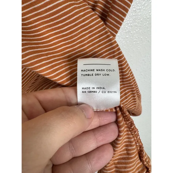 Pact Organic Cotton V-Neck Striped T-Shirt Rust Orange White Womens Medium - Image 5