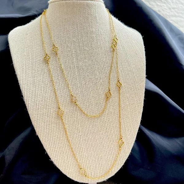 Gold Plated Floral clover necklace Stainless Steel women Jewelry 42” - Image 8