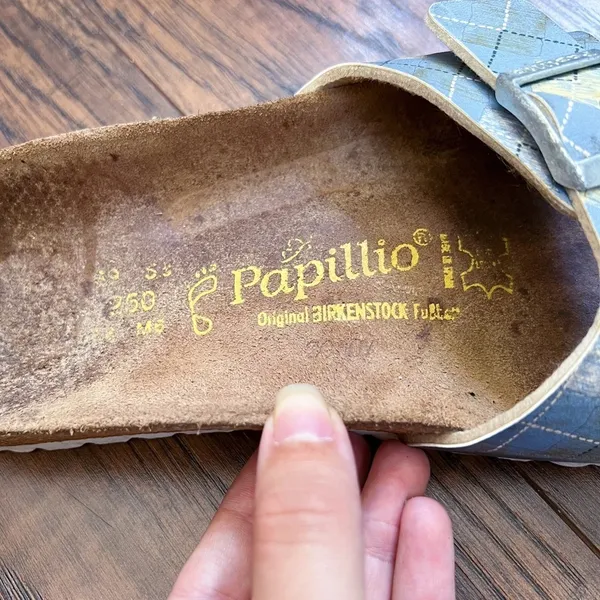 Birkenstock • Papillio Madrid Birko-Flor sandals slides blue argyle plaid - Image 6