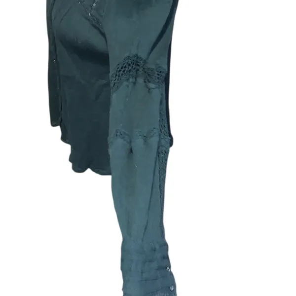 Free People Emma Eyelet Lace Long Sleeve Button Down Shirt Green Cotton Boho - Image 7