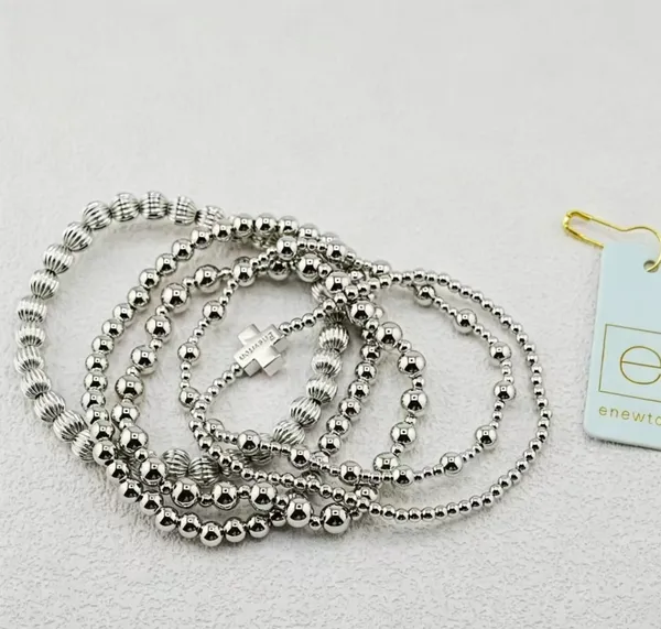 Silver Cross Beaded Stack Bracelets Enewton Gift Box Packaging Layering Wrist Jewelry - Image 3