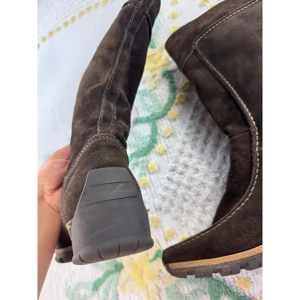 Made in Italy vtgBrown Suede leatherMid Calf Boots Side Zip Lug Sole‎ Size 39 - Image 5