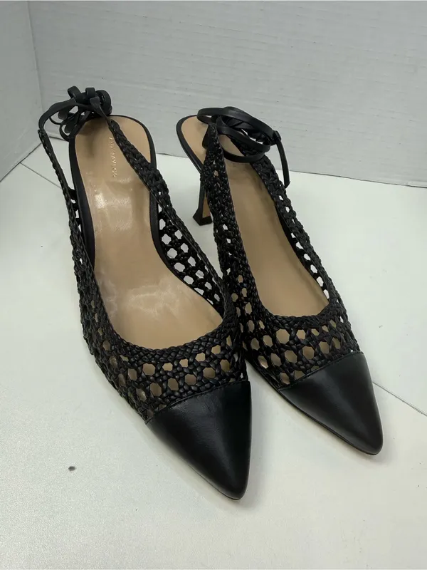 Ann Taylor Black Woven Leather Pointed Toe Slingback Heels Size 9.5 - Image 6