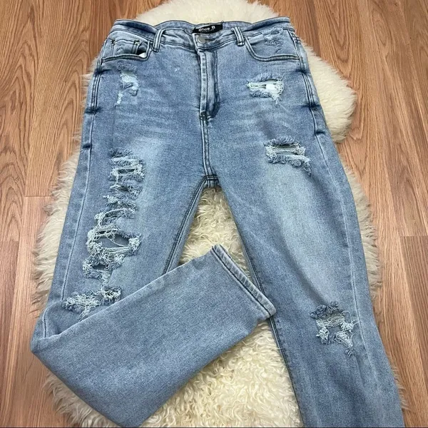 Blue B Buckle Light Wash Distressed High Waist Skinny Jeans L - Image 2