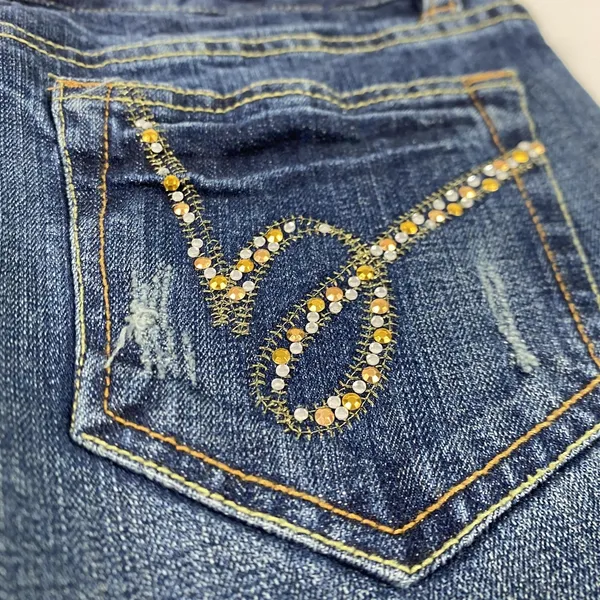 Bebe Women's Denim Jeans 27x31 Beaded Medium Sequin Bejeweled Bootcut Rhinestone - Image 4