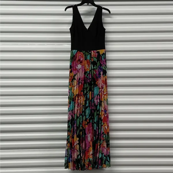 Xscape Womens Formal Evening Gown Size 4 Navy Floral Maxi Dress Wedding Party - Image 3