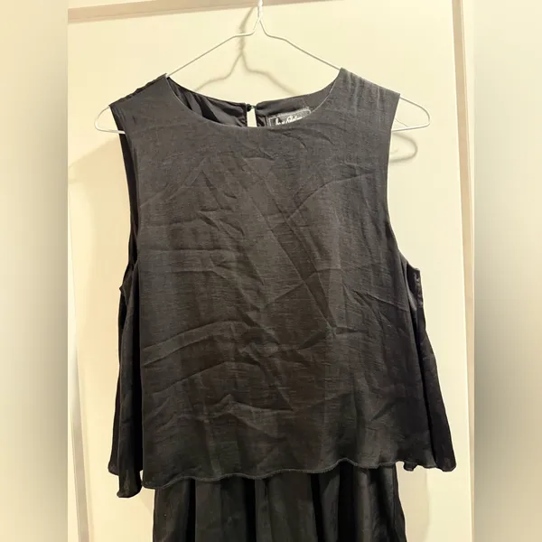 Sam Edelman Black Satin Sleeveless‎ Tiered Ruffled Shift Minidress Size 2 - Image 4