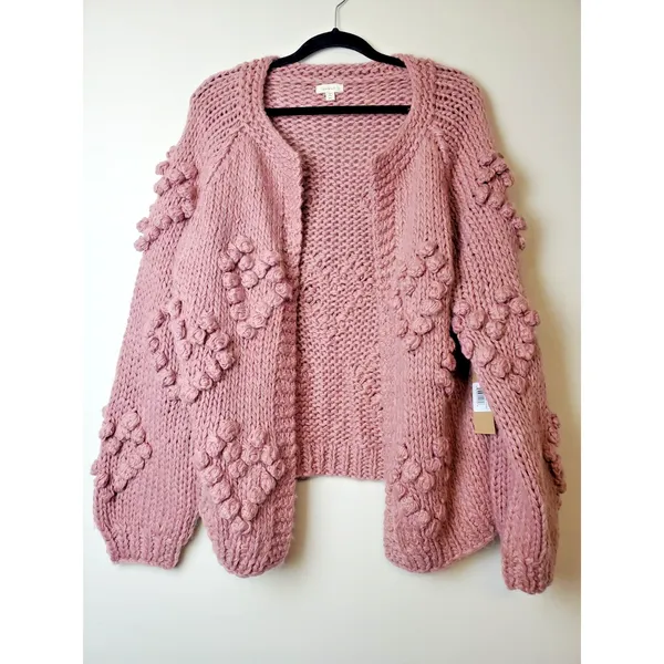 debut Dusty Rose Chunky Knit Pom-Pom Cardigan - Image 10