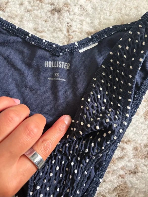 Hollister Navy Blue Smocked Bikini Bottom with White Dot Accents - Image 2