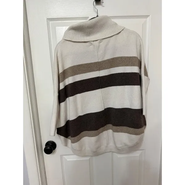 LOFT Womens Striped Cowl Neck Poncho Sweater‎ Cream Brown Tan Small - Image 8