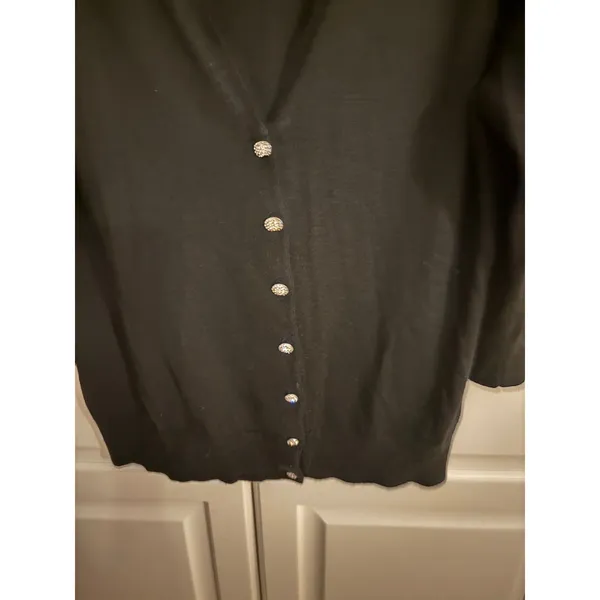 Kasper Separates Black V-Neck Cardigan Rhinestone Button Wool Blend XL - Image 2