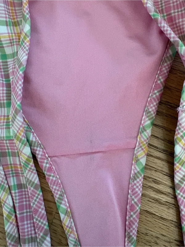 Frankie's Bikinis Pink Plaid Padded Bikini Set - Image 2