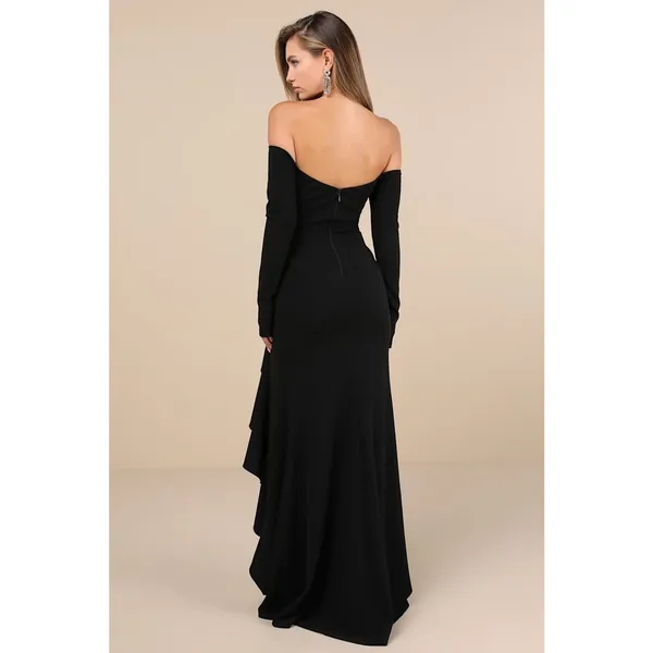 NWT Lulus Notorious Perfection Black Off Shoulder Ruffled Maxi Dress Party Sz XS - Image 3