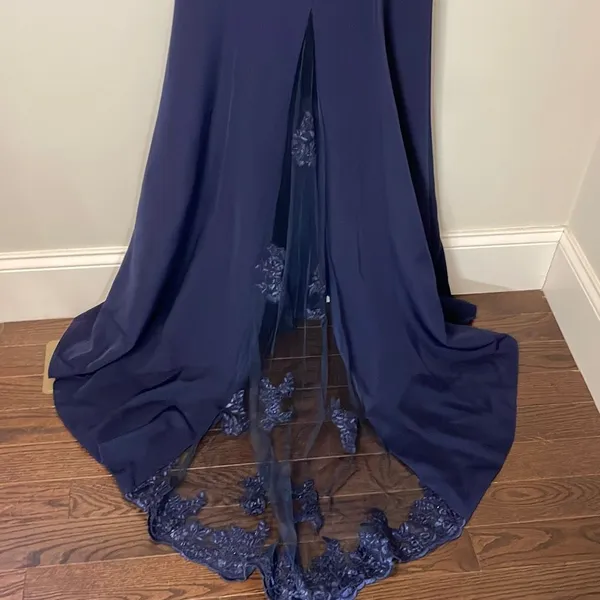 Hebeos Women's Formal Dress Mermaid Lace Bridesmaid Gown Navy Blue Size 8-10 - Image 5