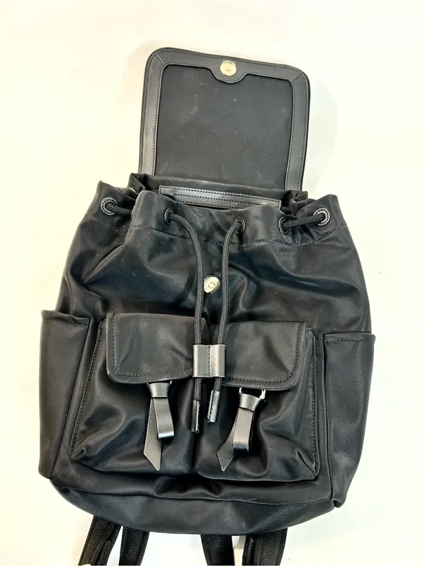 Kate Spade New York Carly Flap Drawstring Backpack in Black Technical Nylon - Image 8