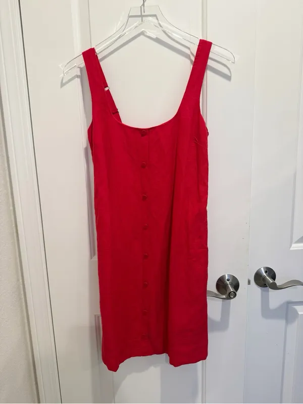 EVEREVE NWT Lillian Linen Shift Dress Breezy Button Front Mini Red - Image 3