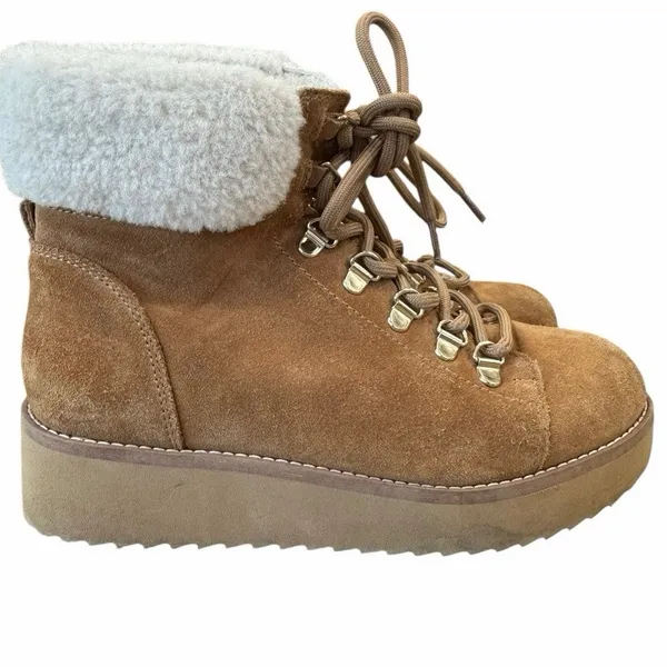 Sam Edelman Franc Suede Hiking Platform Wedge Booties Faux Fur Trim Size 6.5 - Image 10