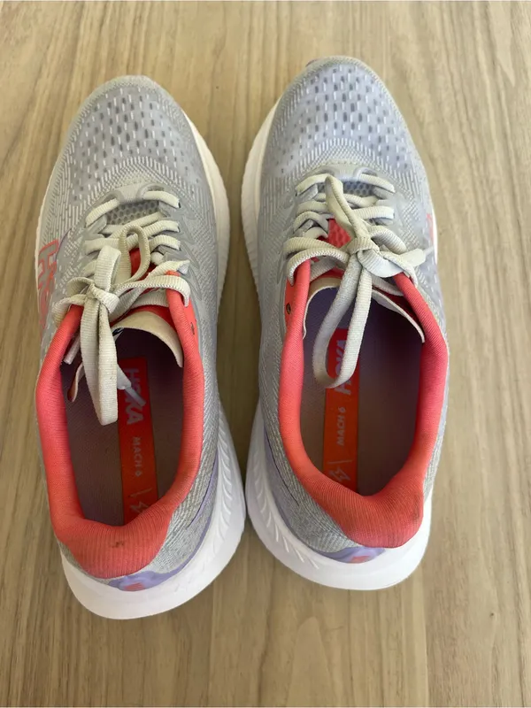 Hoka Women's Light Gray Running Shoes with Coral & Lavender Accents - Image 3