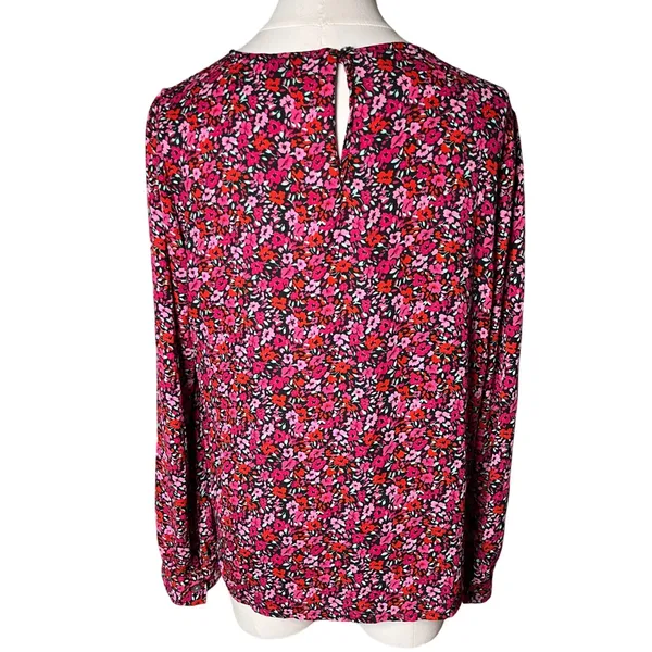 Romantic Floral Long Sleeve Blouse Pink Red‎ J.Crew Womens Size M - Image 3