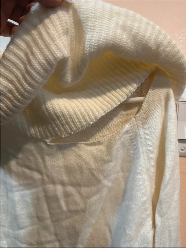 Uniqlo Cream Off-Shoulder Ribbed Cowl Neck Sweater - Image 3