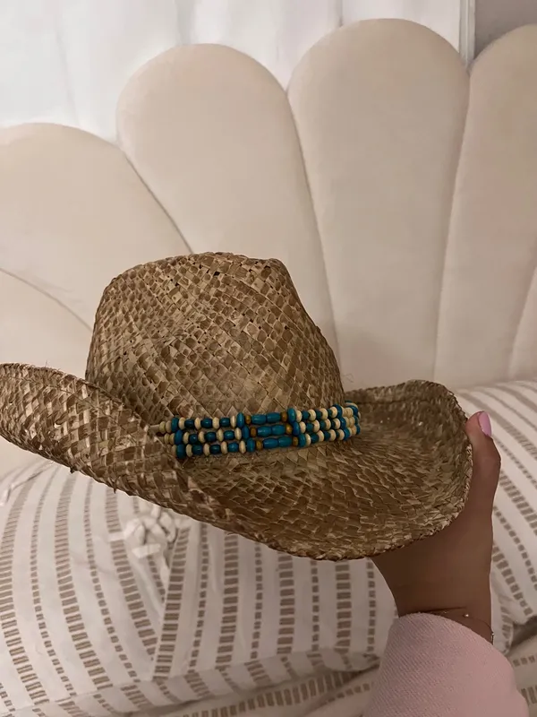 Neutral cream brown cowgirl hat with beading - Image 4
