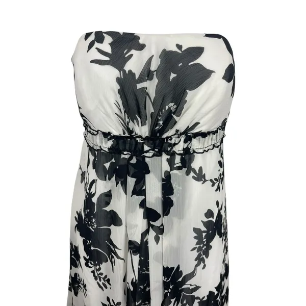 David’s Bridal Black White Floral Strapless Bridal Bridesmaid Party Dress 10 NWT - Image 3