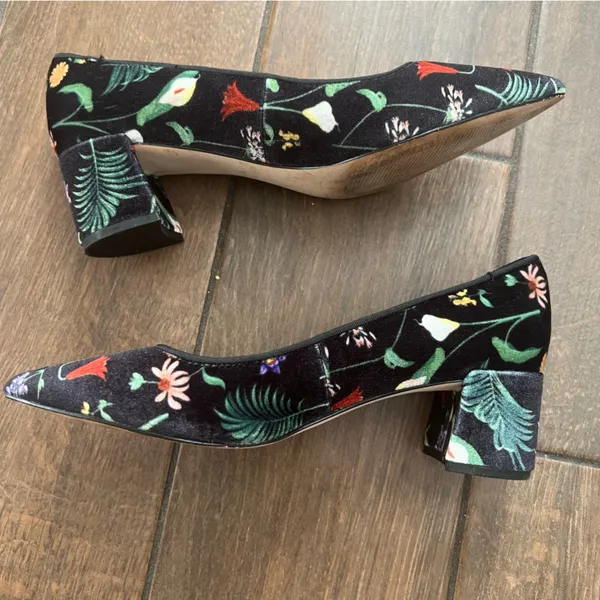 Black Floral Velvet Block Heel Ann Taylor Shoes size 6.5M - Image 5