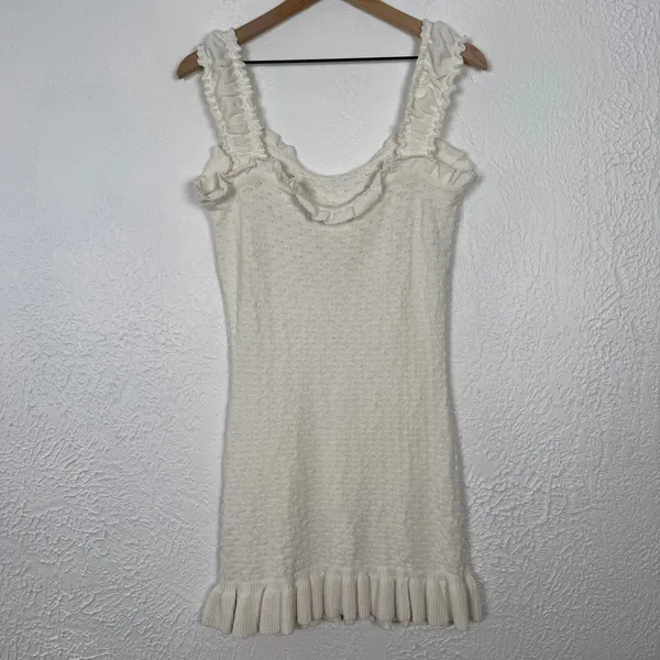 Free People Beach Devyn Sweater Mini Dress Ivory Ruffle Strap Size Large NWT - Image 3