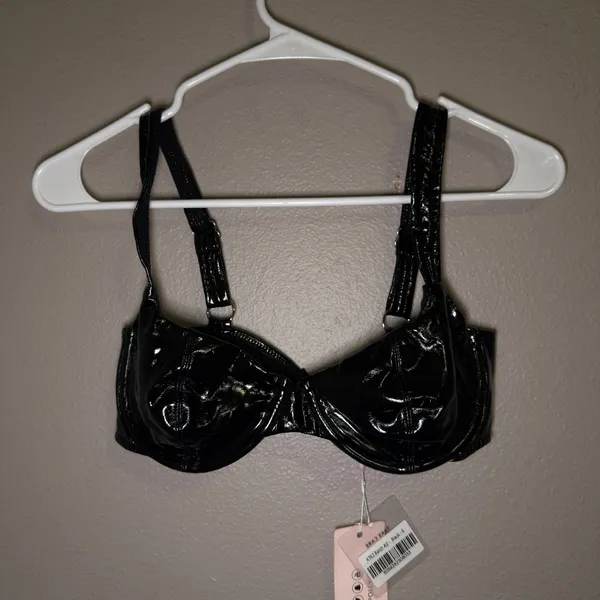 Oh Polly Black Vinyl Curved Cup Bra - Image 3