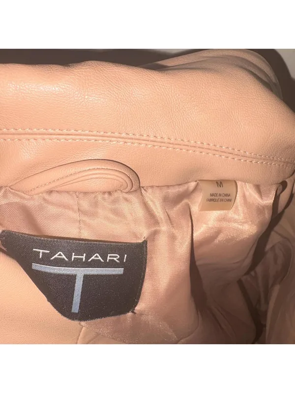 Tahari Tan Faux Leather Blazer Jacket Medium - Image 3