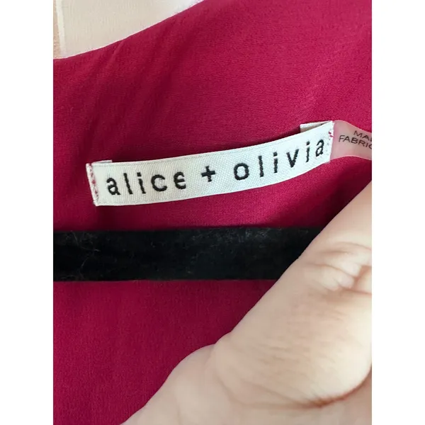Alice‎ + Olivia Silk Top Raspberry Pink Sleeveless Lace Trim Size 8 Zip Back - Image 5