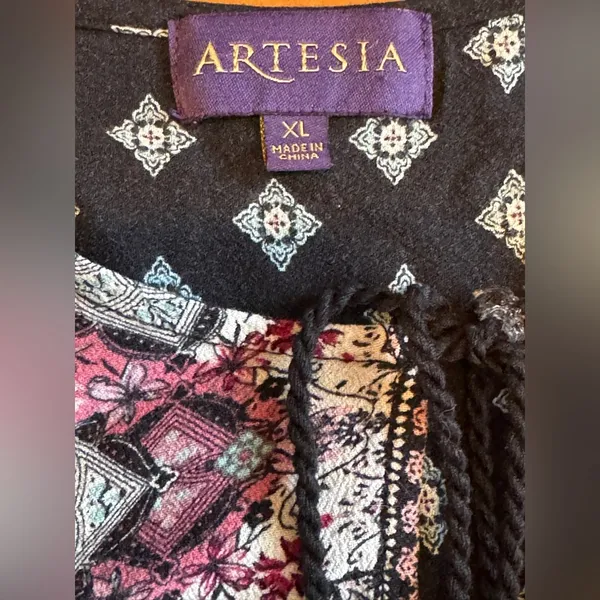 Artesia Boho Long Sleeve Floral Empire Waist Top Black Pink Size XL - Image 5
