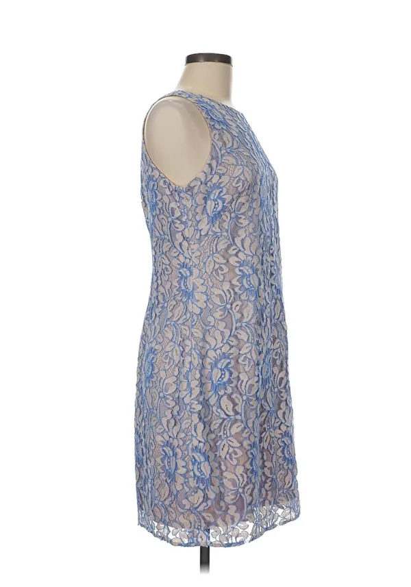 Eliza J Light Blue Floral Lace Sleeveless Shift Cocktail Dress Nude Lining Sz 6 - Image 4